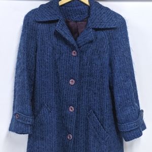 Vintage Bardolino Luxury Blue Mohair Long Coat, ANNA Collection, Scotland, Med
